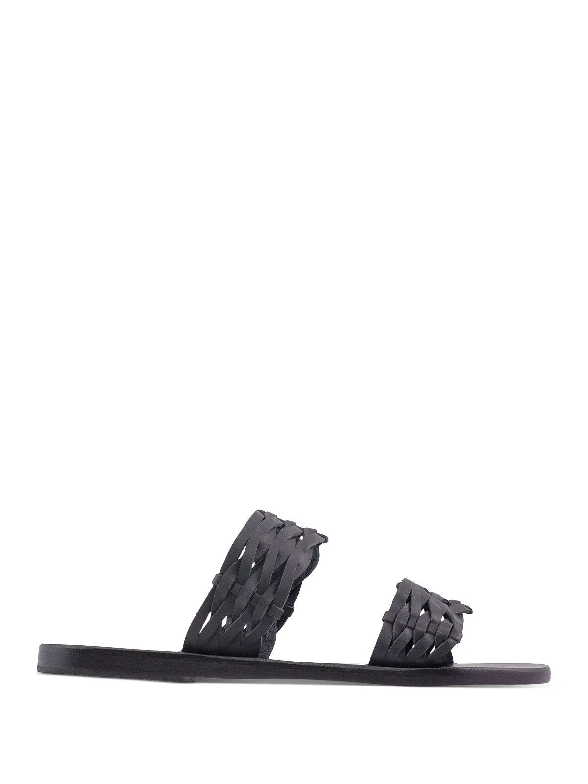 ANCIENT GREEK SANDALS Womens Black Woven Melia Round Toe Slip On Leather Slide Sandals Shoes