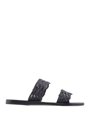 ANCIENT GREEK SANDALS Womens Black Woven Melia Round Toe Slip On Leather Slide Sandals Shoes