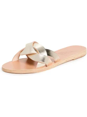 ANCIENT GREEK SANDALS Womens Gold Woven Arachne Round Toe Slip On Leather Slide Sandals Shoes
