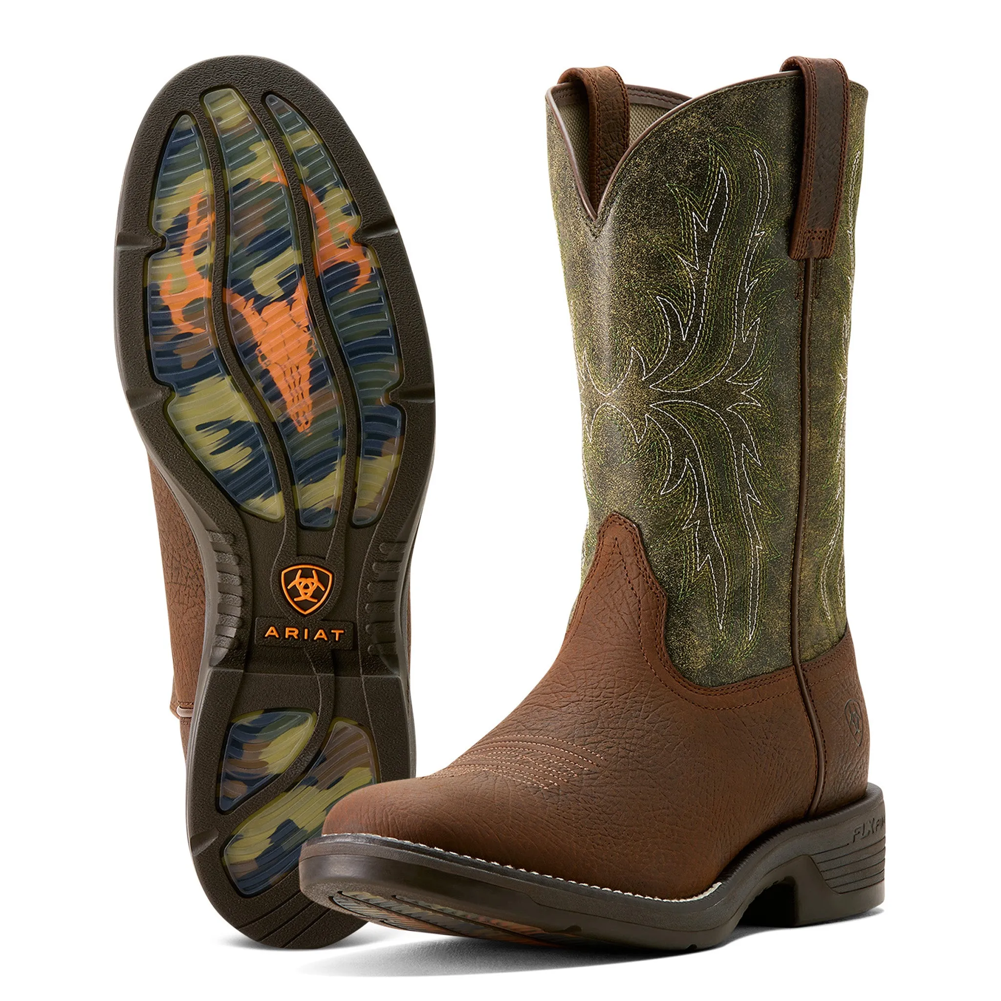 Ariat Men's Ridgeback Round Toe Brown and Green Cowboy Boots