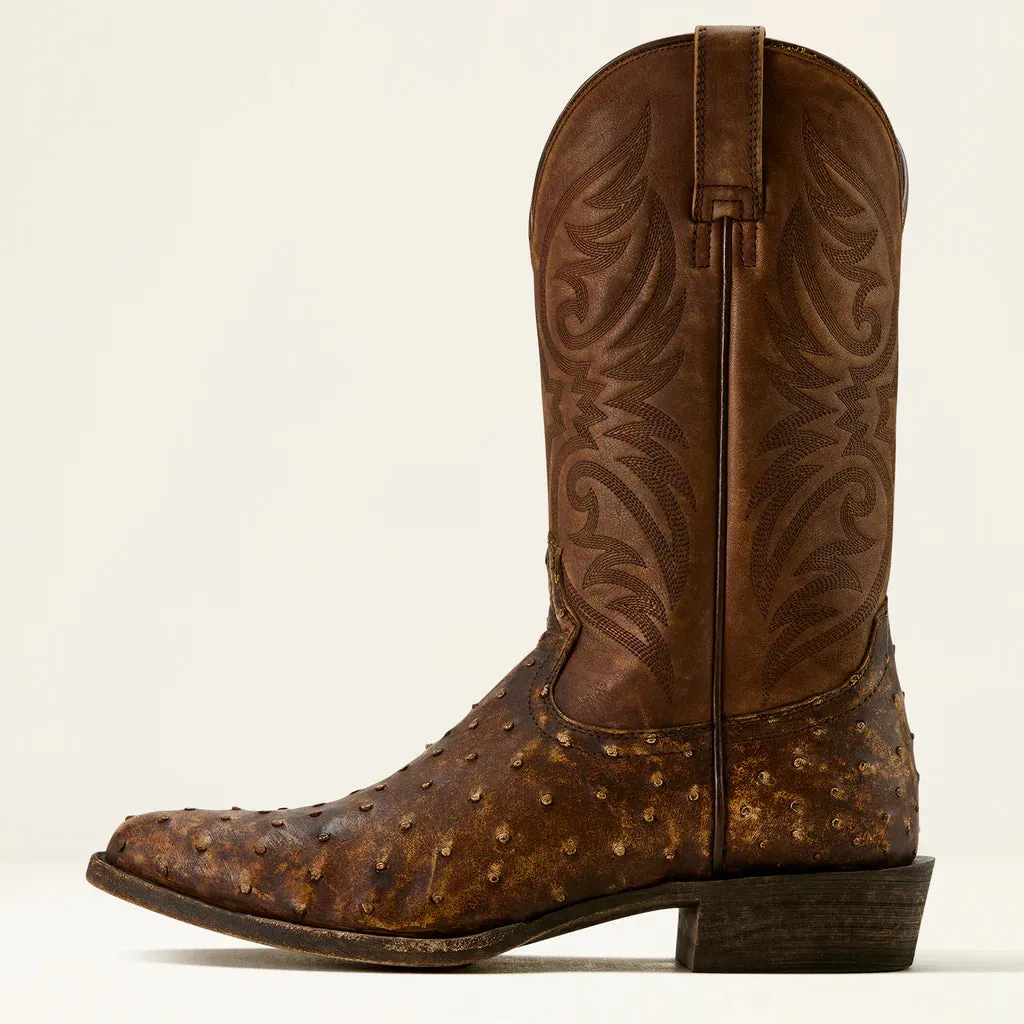 ARIAT MENS VESPER STONEWASH TAN FULL QUILL OSTRICH COWBOY BOOT