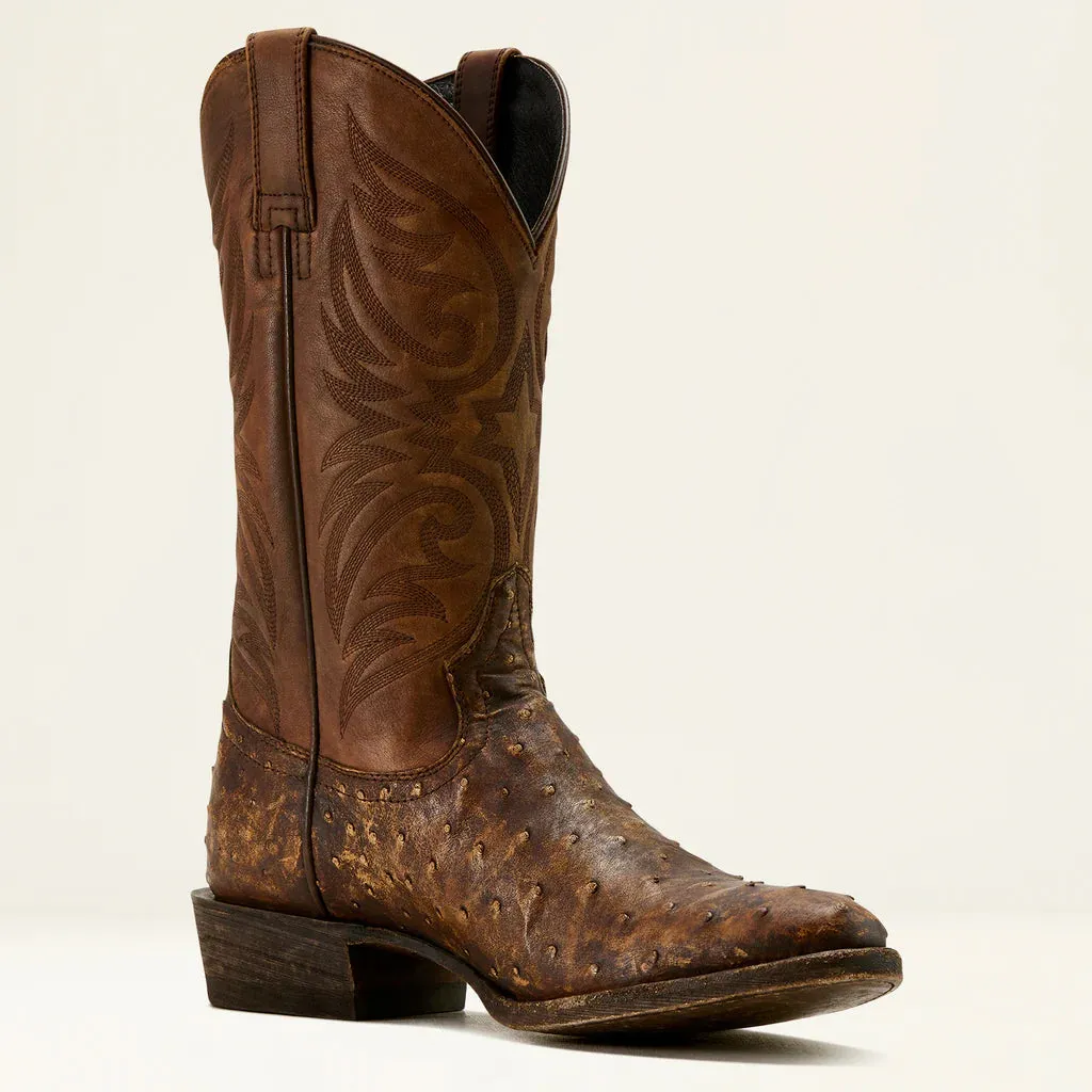 ARIAT MENS VESPER STONEWASH TAN FULL QUILL OSTRICH COWBOY BOOT