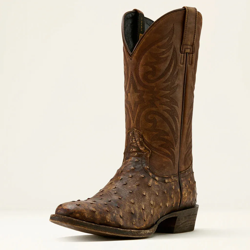 ARIAT MENS VESPER STONEWASH TAN FULL QUILL OSTRICH COWBOY BOOT