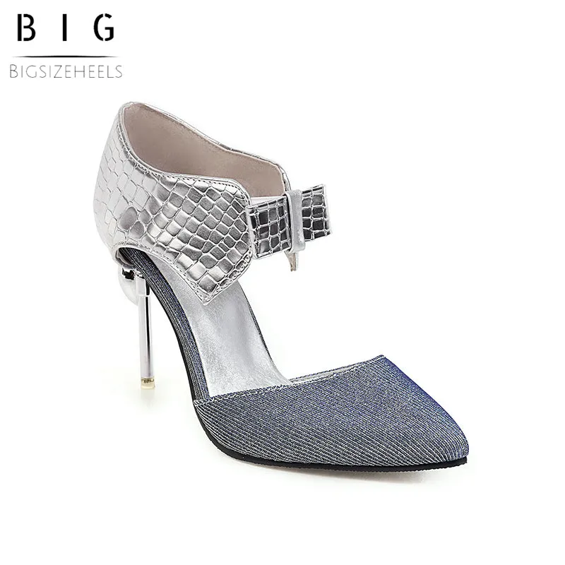 Bigsizeheels Trendy Slip-On Heel Covering Stiletto Heel Low-Cut Upper Sandals - Silver