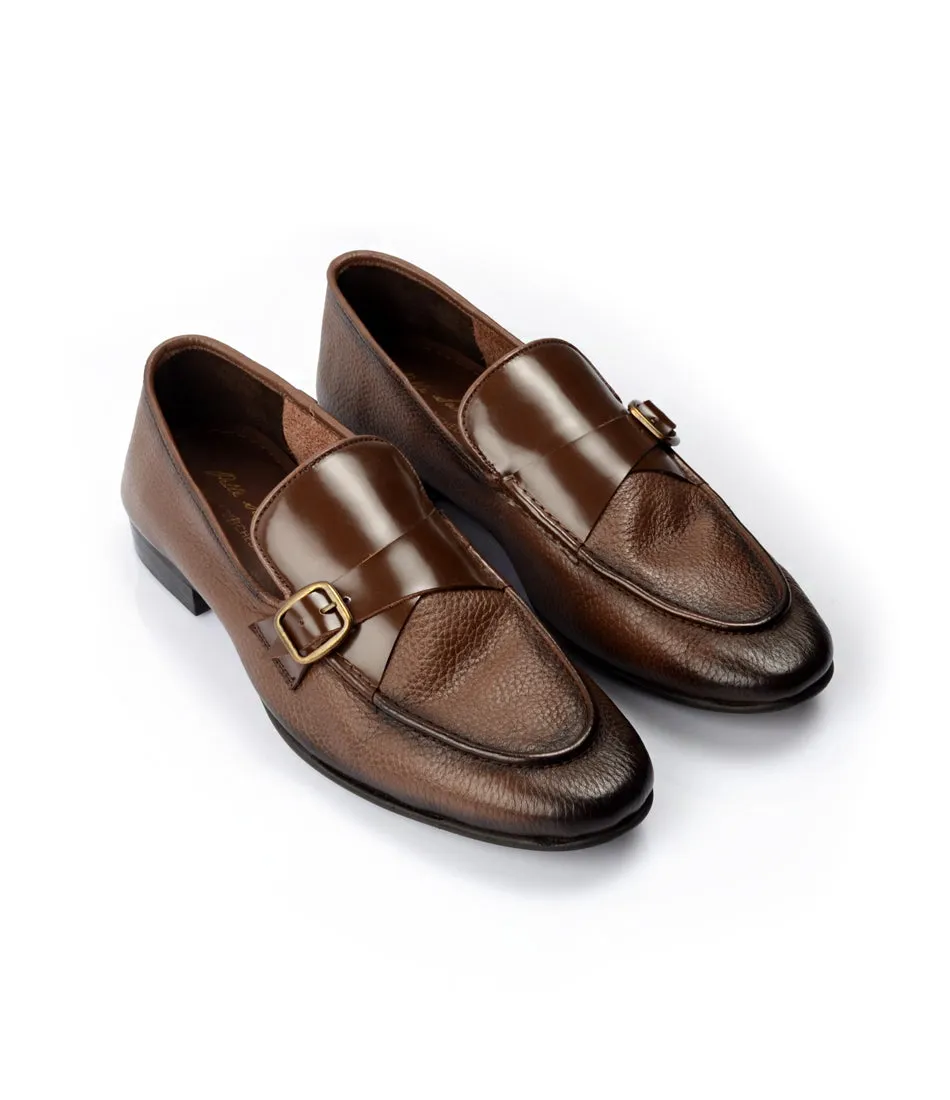 Brown Milled Single Monk Loafers - Ultra-Flex