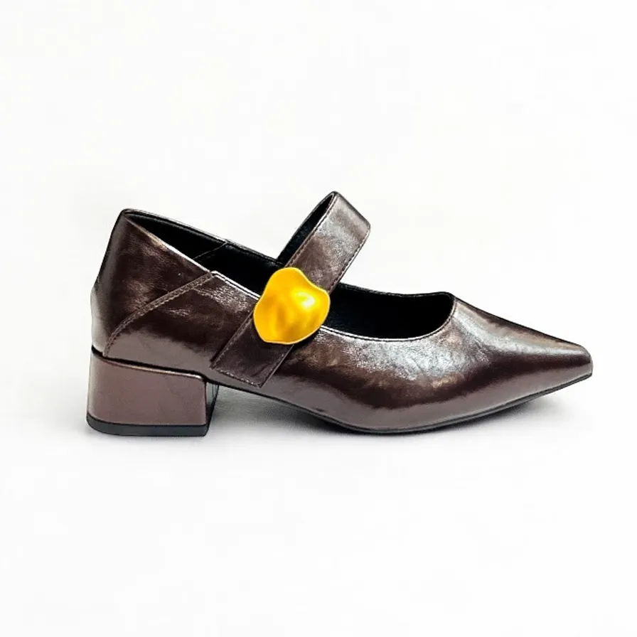 Buckled Pointed-Toe Sheepskin Mary Jane Heels
