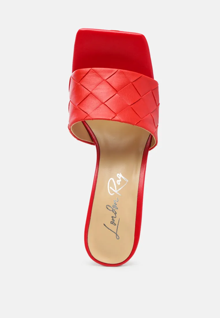 carmen woven strap mid heel sandals