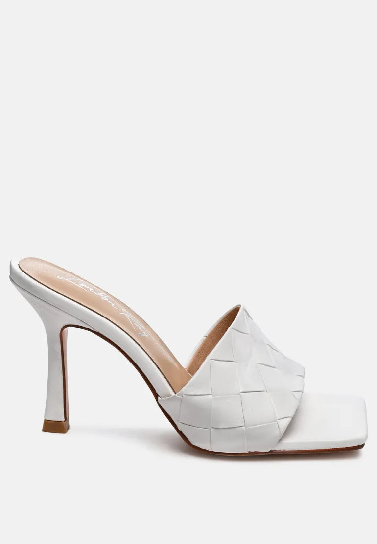 carmen woven strap mid heel sandals