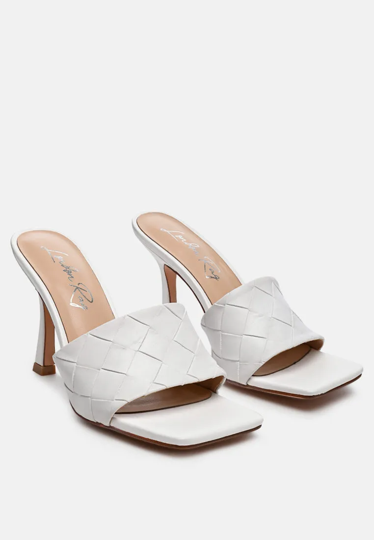 carmen woven strap mid heel sandals