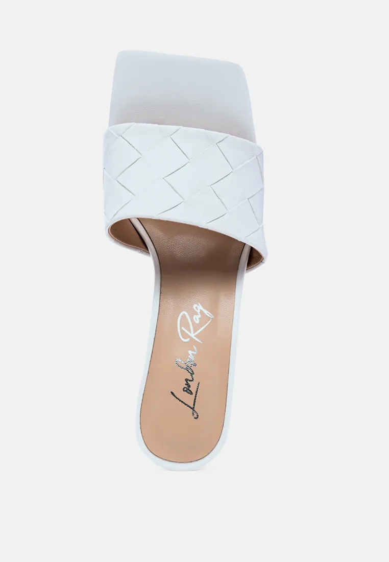 carmen woven strap mid heel sandals