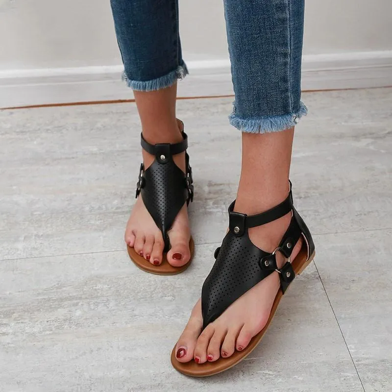 Chicvane Hollow Out Flip Flops with Zipper Flat Sandals