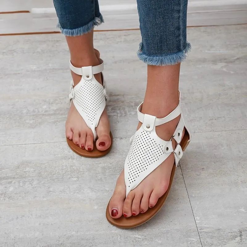 Chicvane Hollow Out Flip Flops with Zipper Flat Sandals