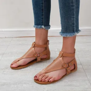 Chicvane Hollow Out Flip Flops with Zipper Flat Sandals