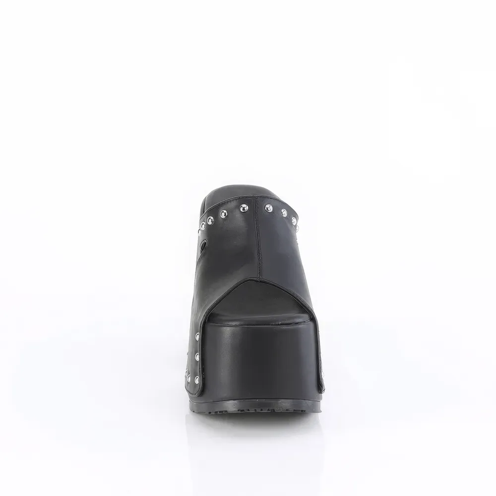 DEMONIA Black Platform Slide Sandals with Studded Details