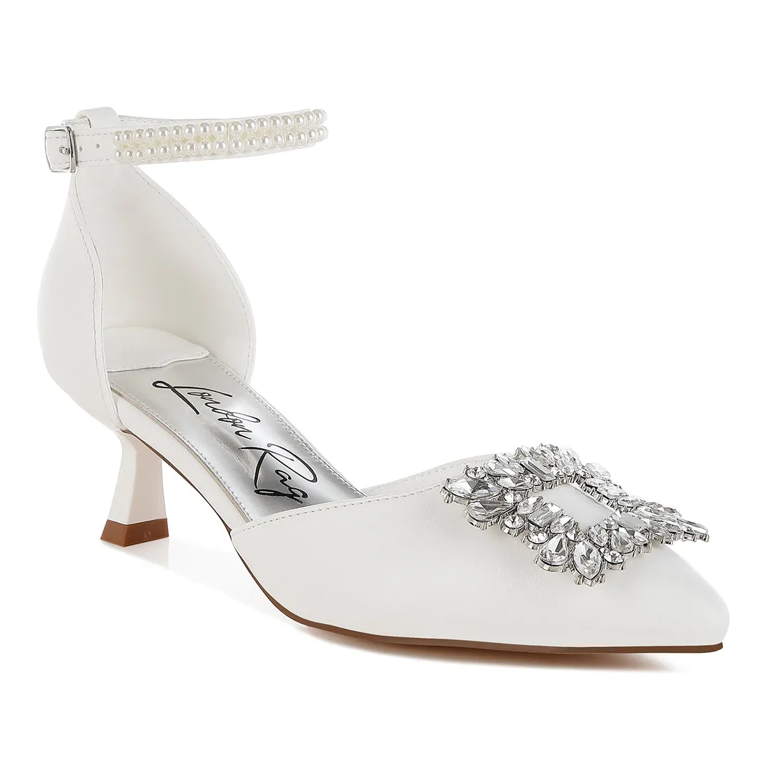 Diamante Brooch Kitten Heel Sandals