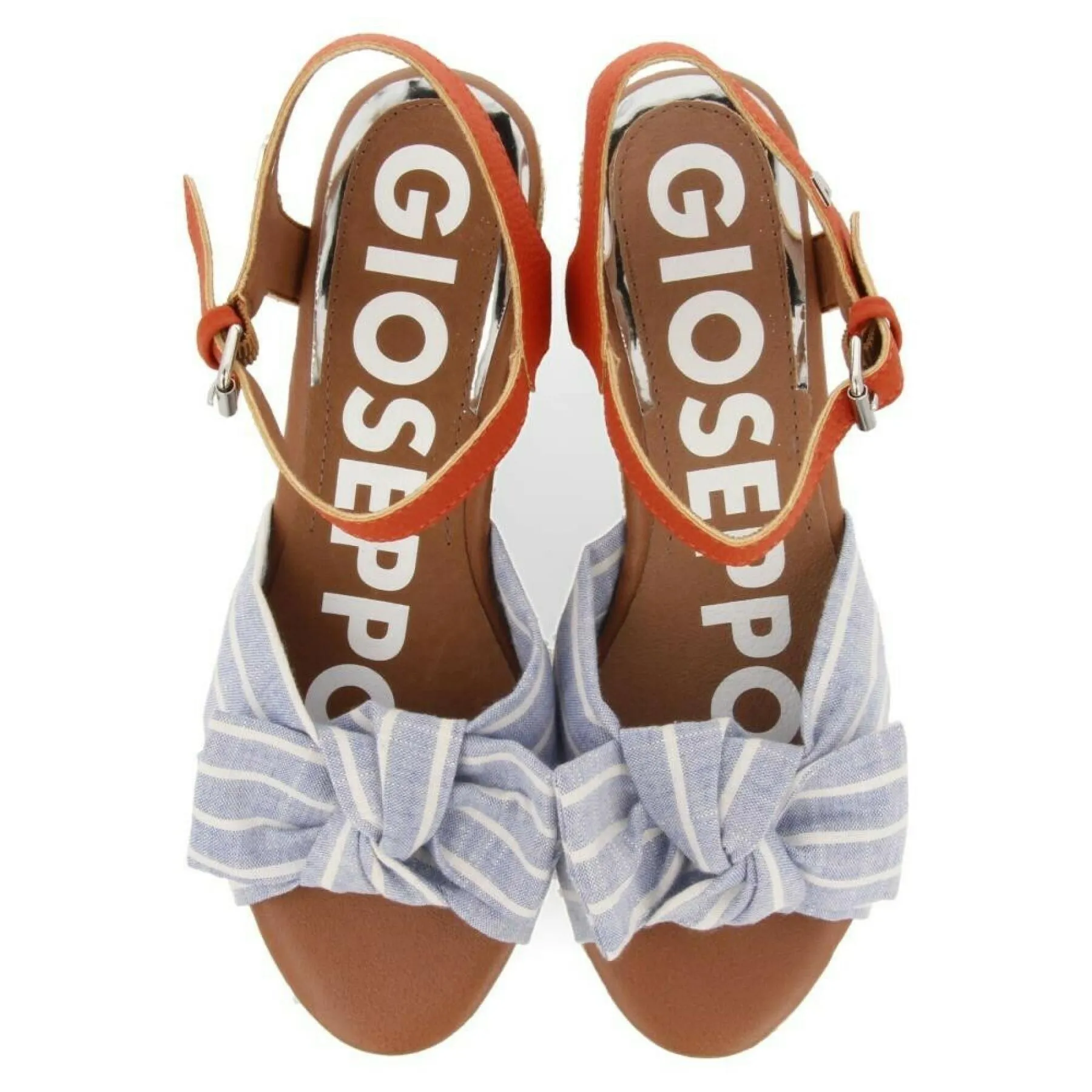 GIOSEPPO BLUE WEDGE SANDALS WITH LAYOUT DETAILS FOR WOMEN IVORA
