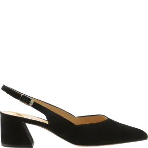 Laura Pointed Block Heel Sling Back Shoe Suede Black