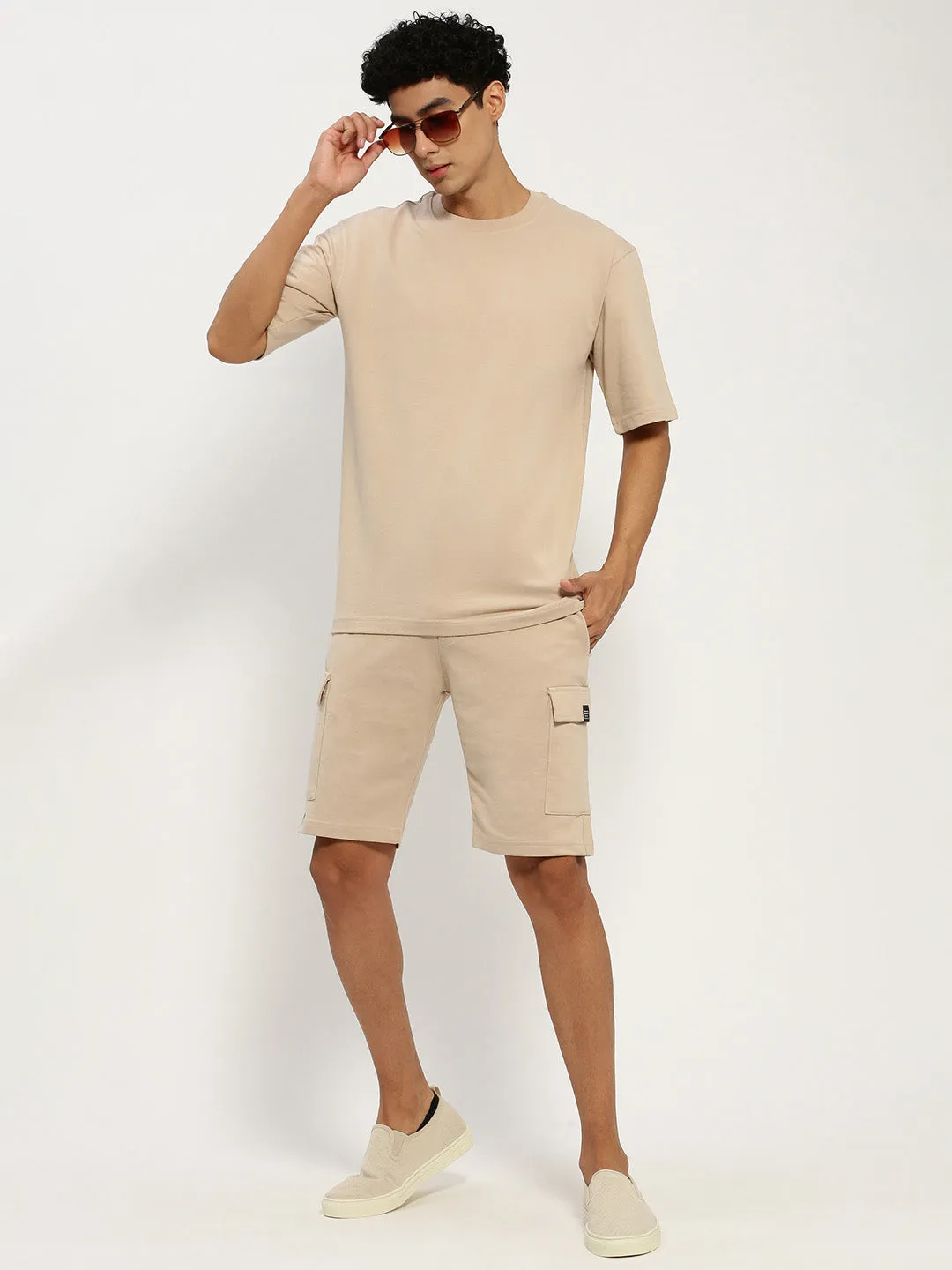 Men Beige Solid Co ordSet