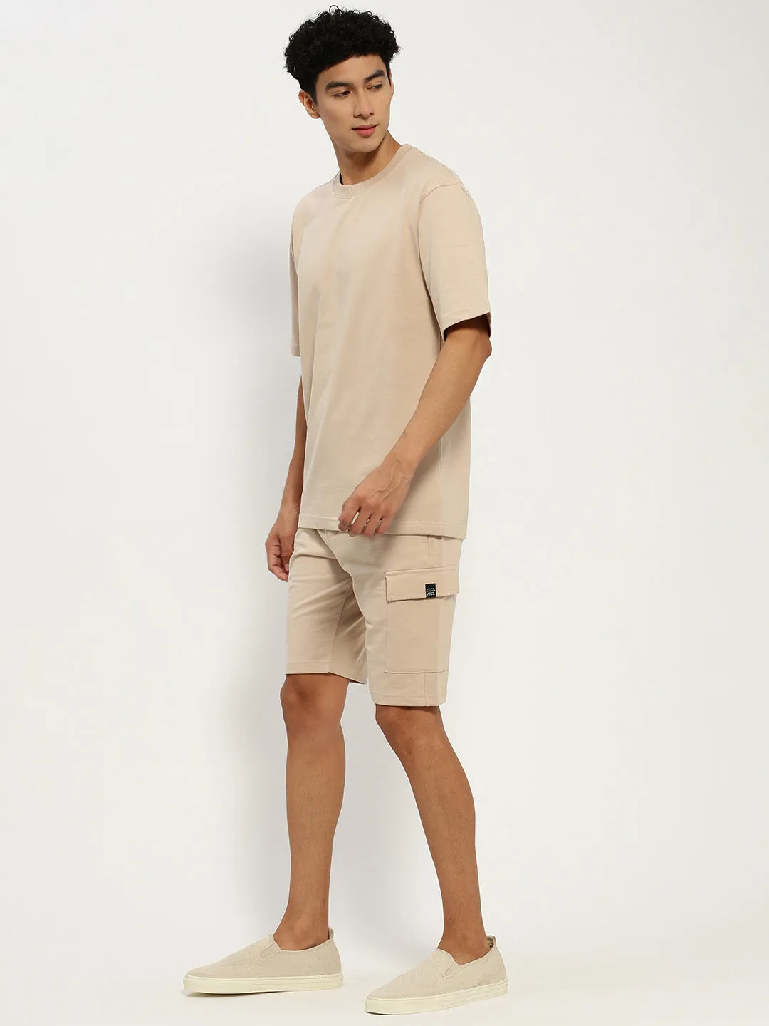 Men Beige Solid Co ordSet