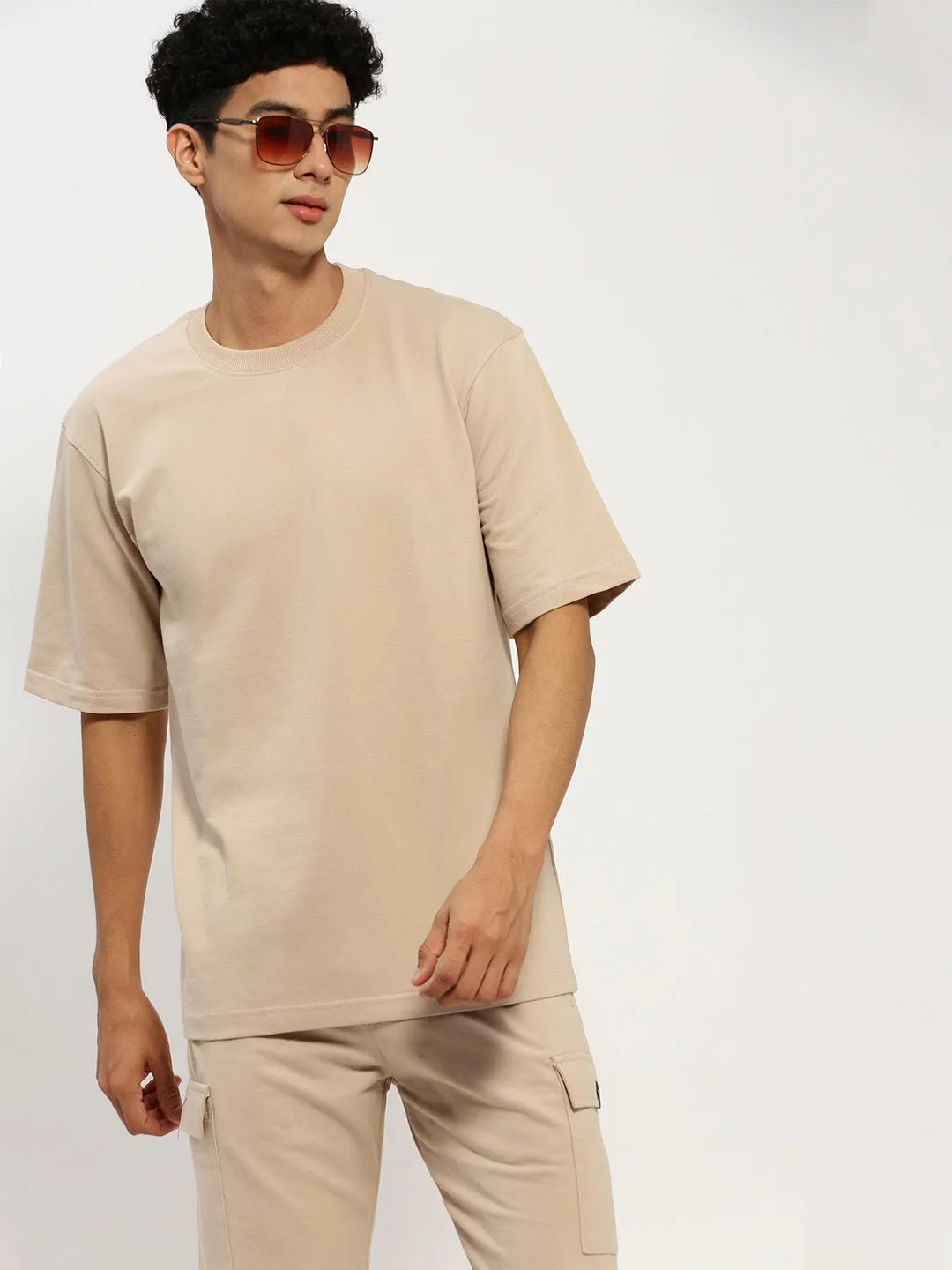 Men Beige Solid Co ordSet