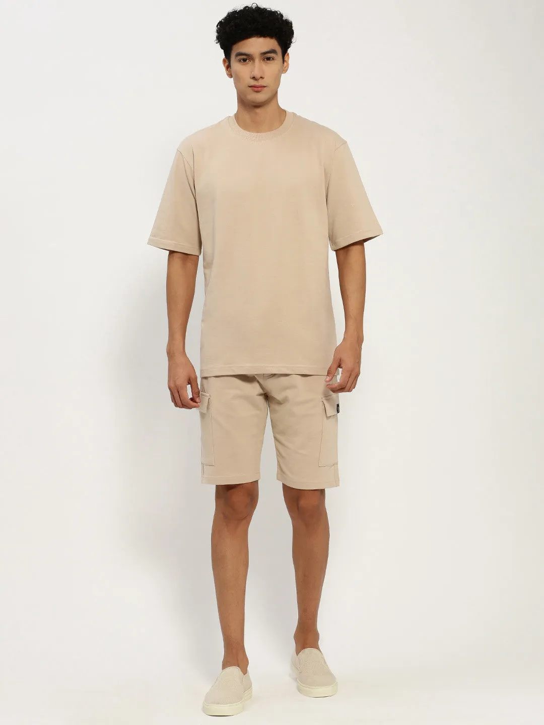 Men Beige Solid Co ordSet