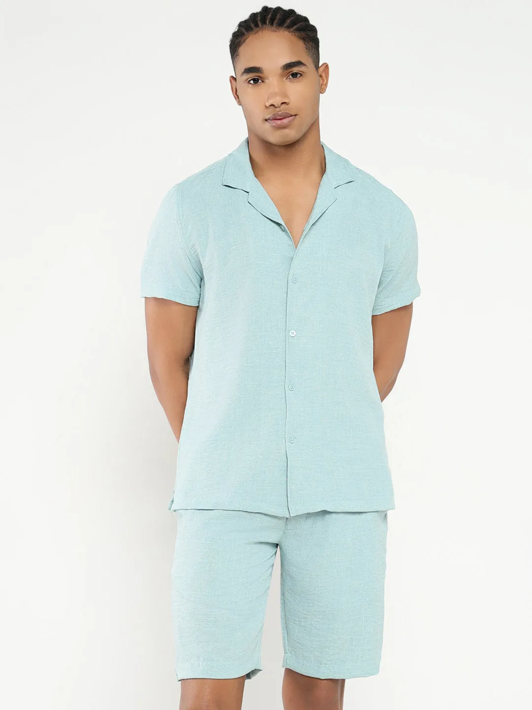 Men Sea Green Solid Co Ords Set