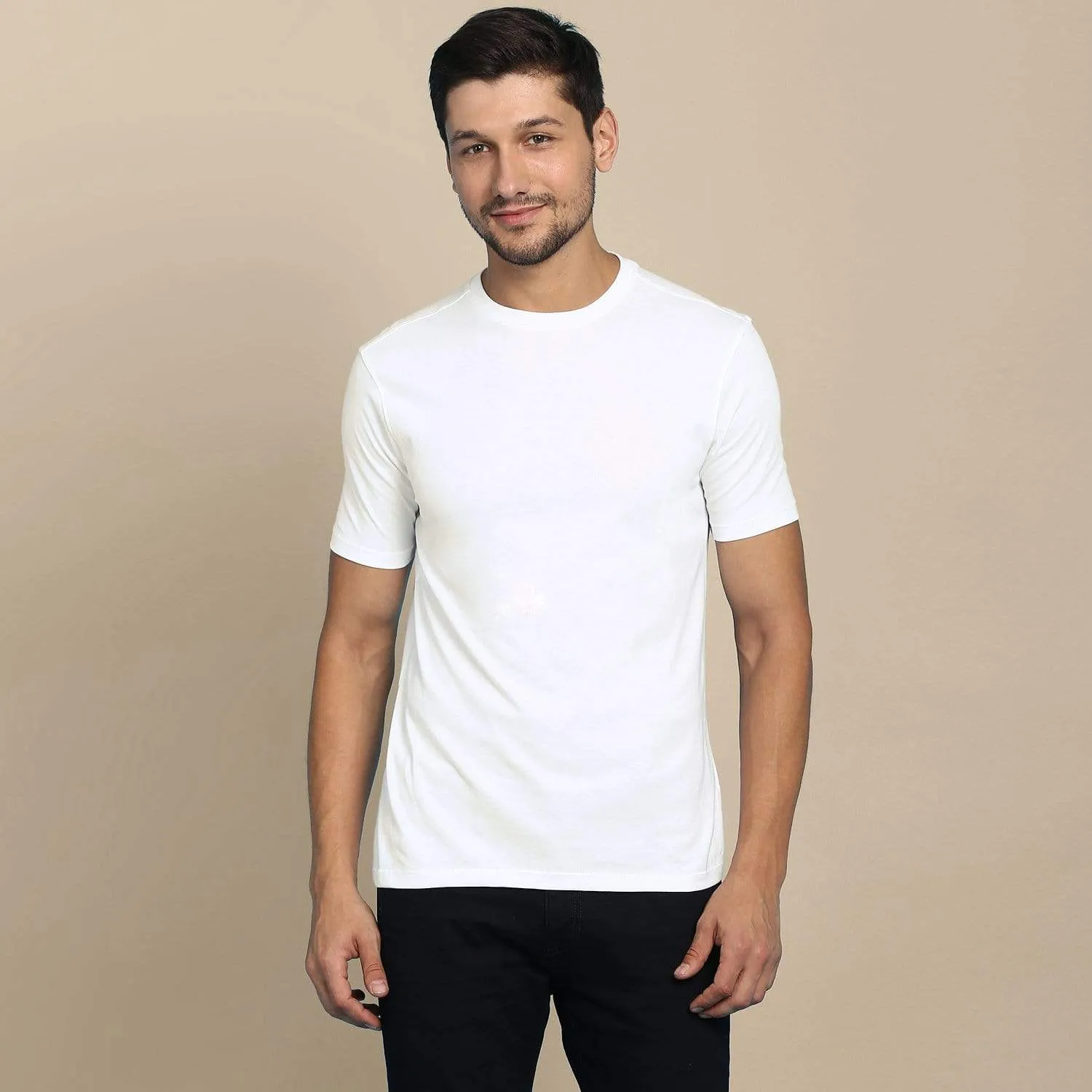 Men's Round Neck Plain T-Shirt WHITE (Regular fit)