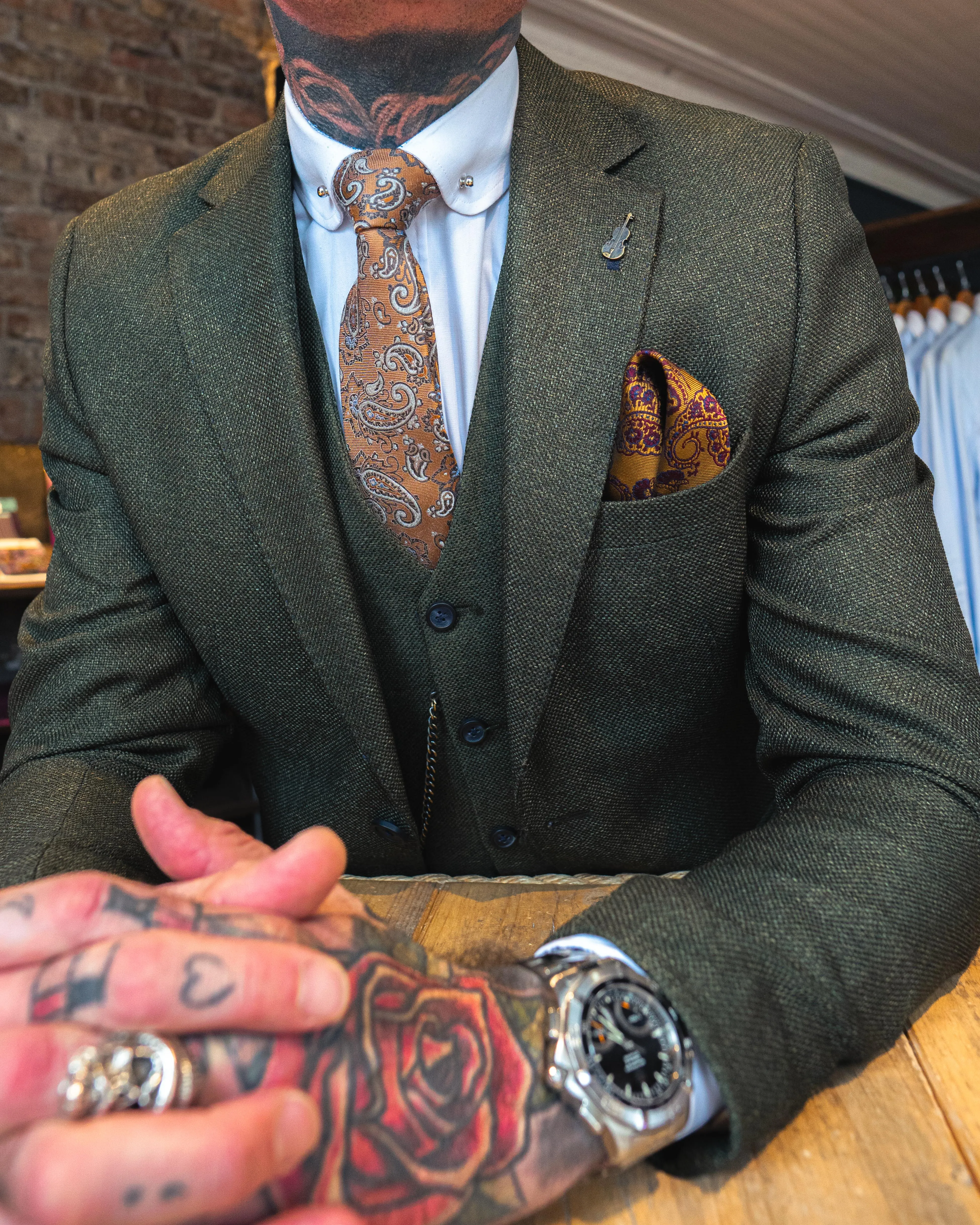 Olive 3 Piece Suit Look
