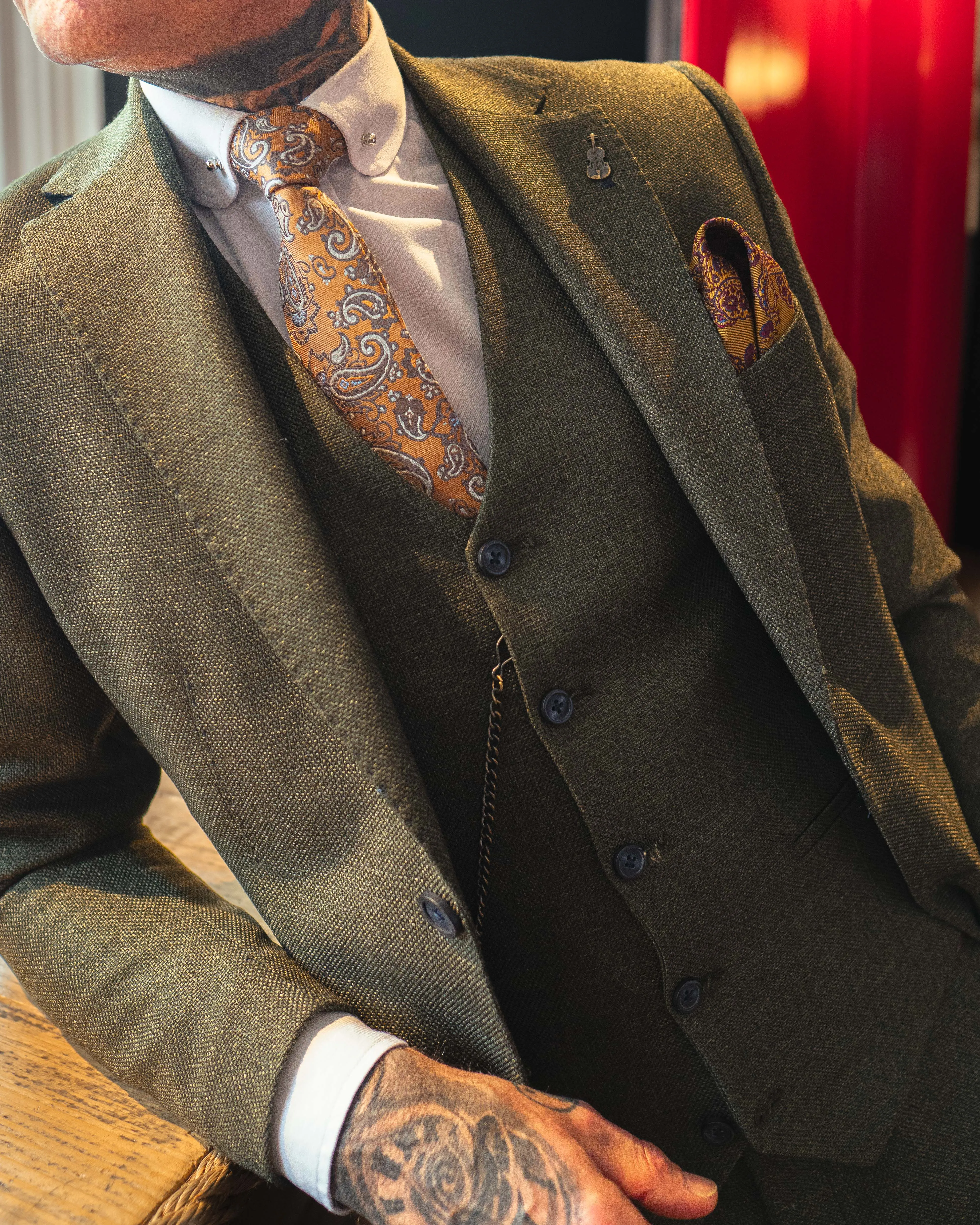 Olive 3 Piece Suit Look