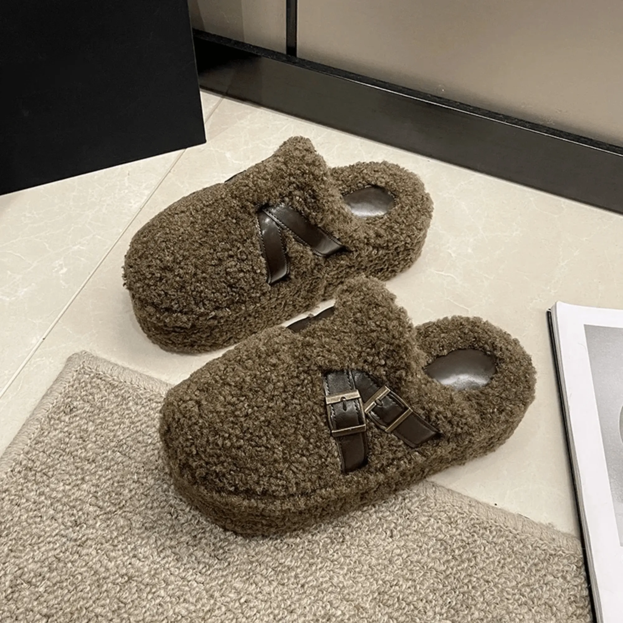 Pre Order:  Buckles Warm Platform Flip Flops