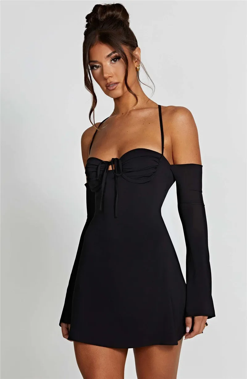 Regina Pleated Bust Lace Up Back Mini Dress