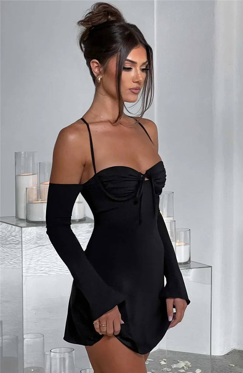 Regina Pleated Bust Lace Up Back Mini Dress