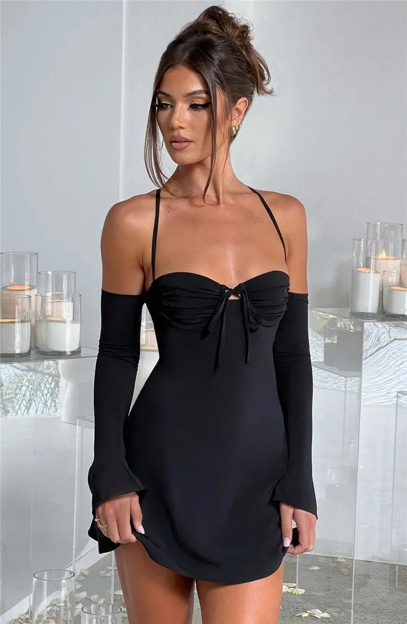Regina Pleated Bust Lace Up Back Mini Dress