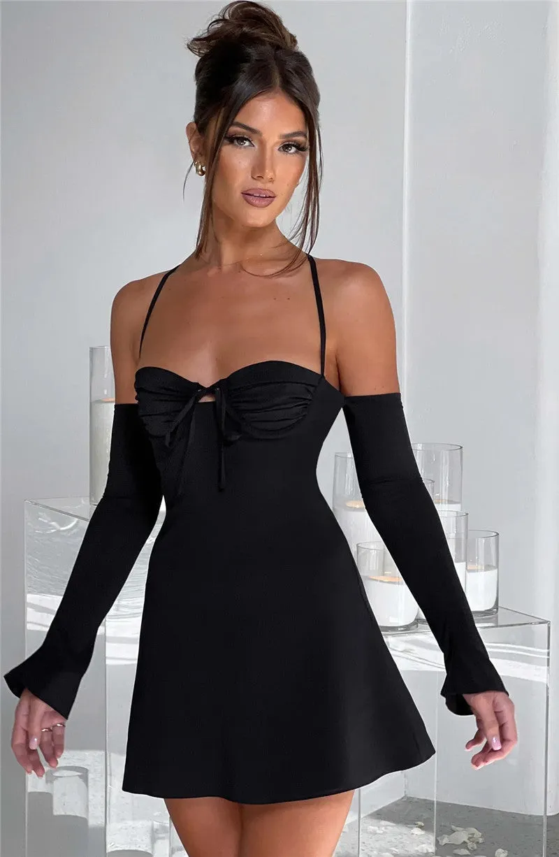 Regina Pleated Bust Lace Up Back Mini Dress