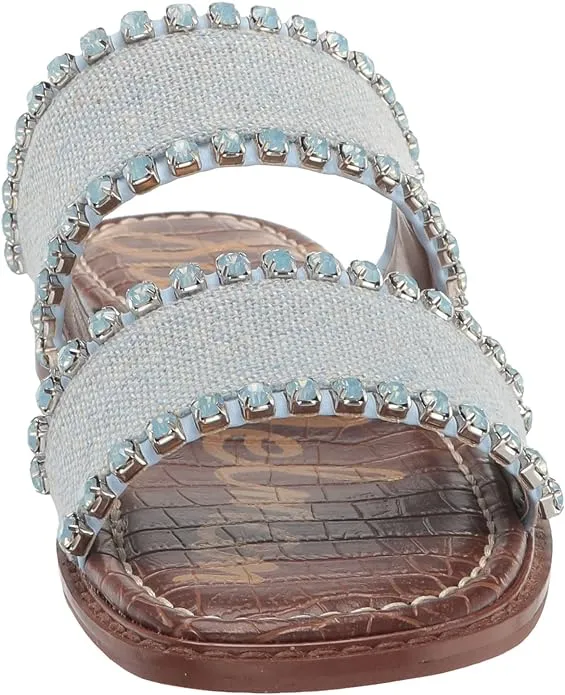 Sam Edelman Hopie Riviera Blue Slip On Squared Open Toe Double Straps Sandals