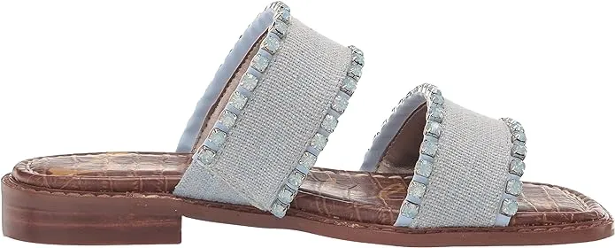 Sam Edelman Hopie Riviera Blue Slip On Squared Open Toe Double Straps Sandals