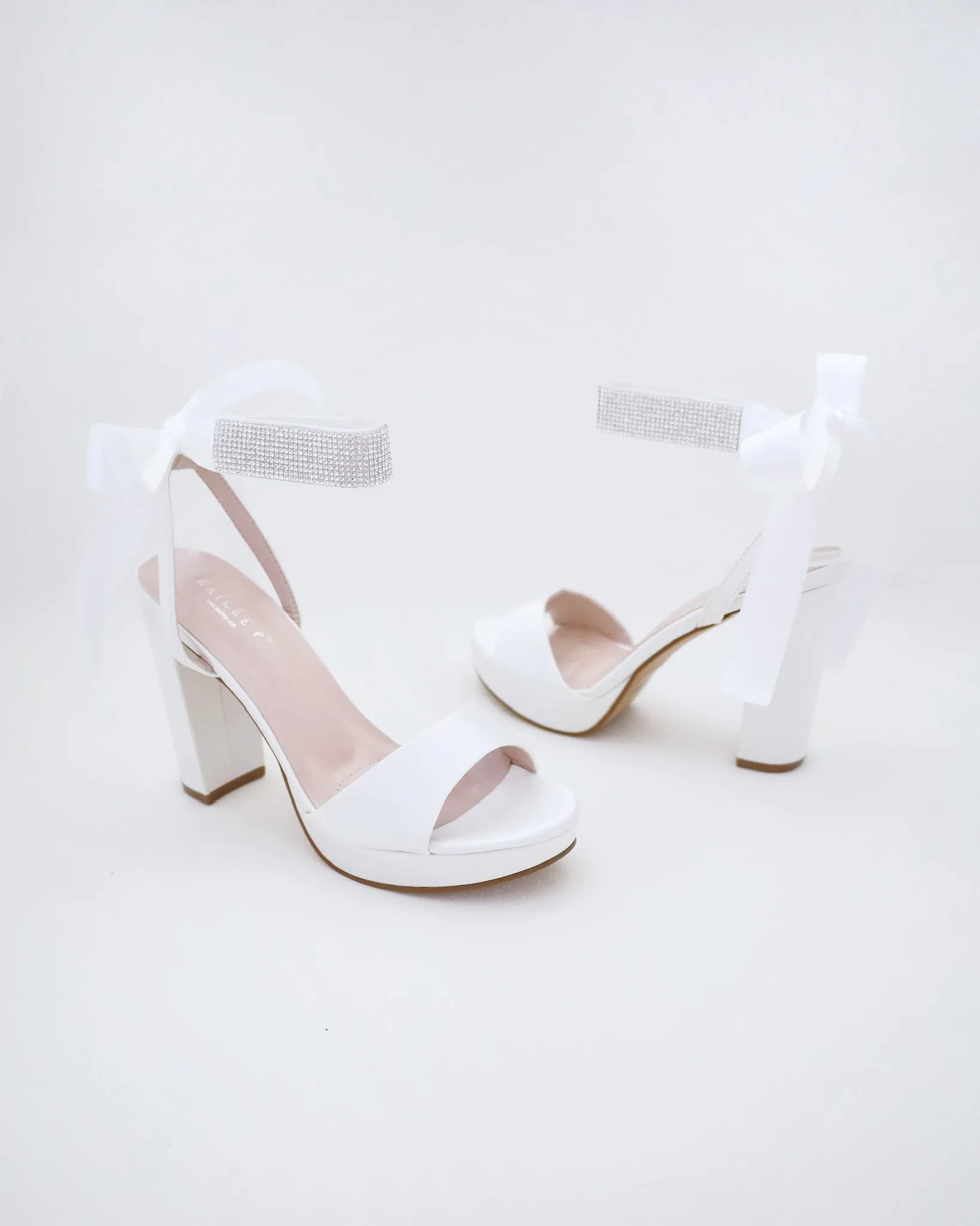 Satin Platform Block Heel Wedding Sandals with Rhinestones Strap