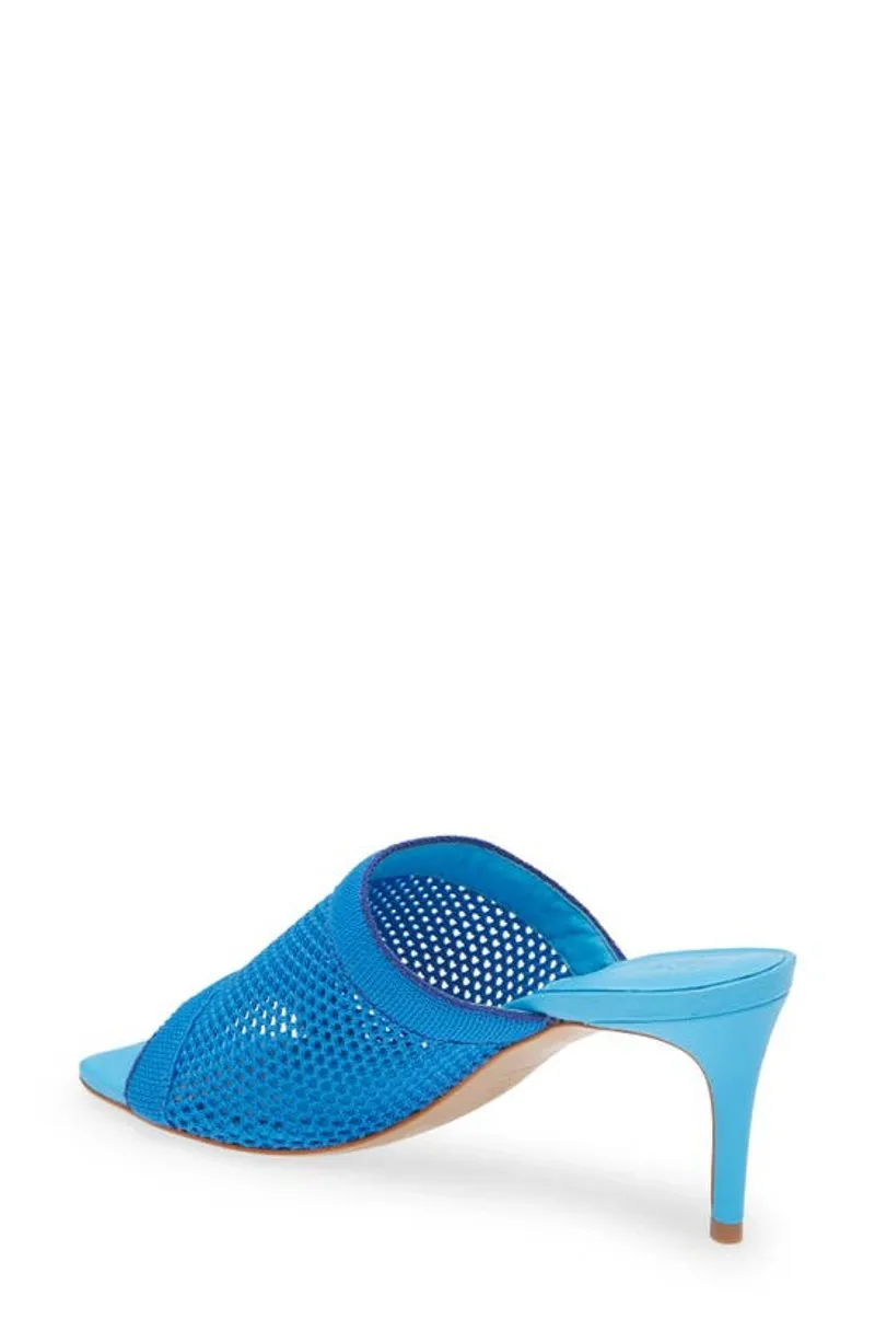 Schutz Sinara True Blue Wide Strap Slip On Open Toe Stiletto Mid Heel Sandals
