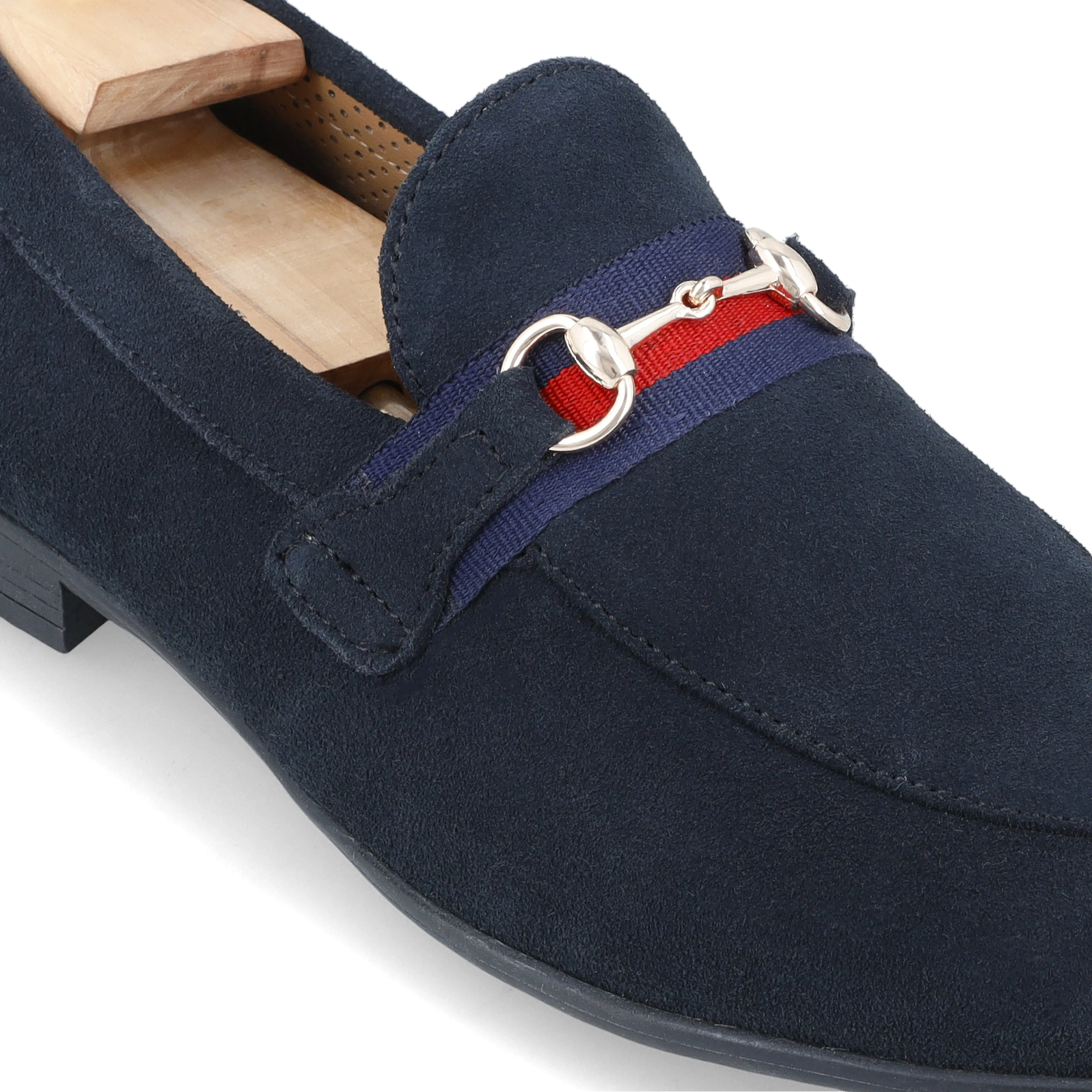 Suede Strapped Loafers - Navy