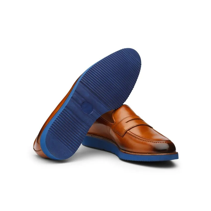 Tan Penny Loafers with Lightweight Blue sole