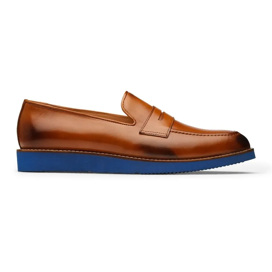 Tan Penny Loafers with Lightweight Blue sole