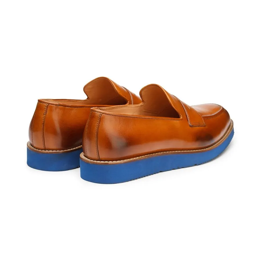 Tan Penny Loafers with Lightweight Blue sole
