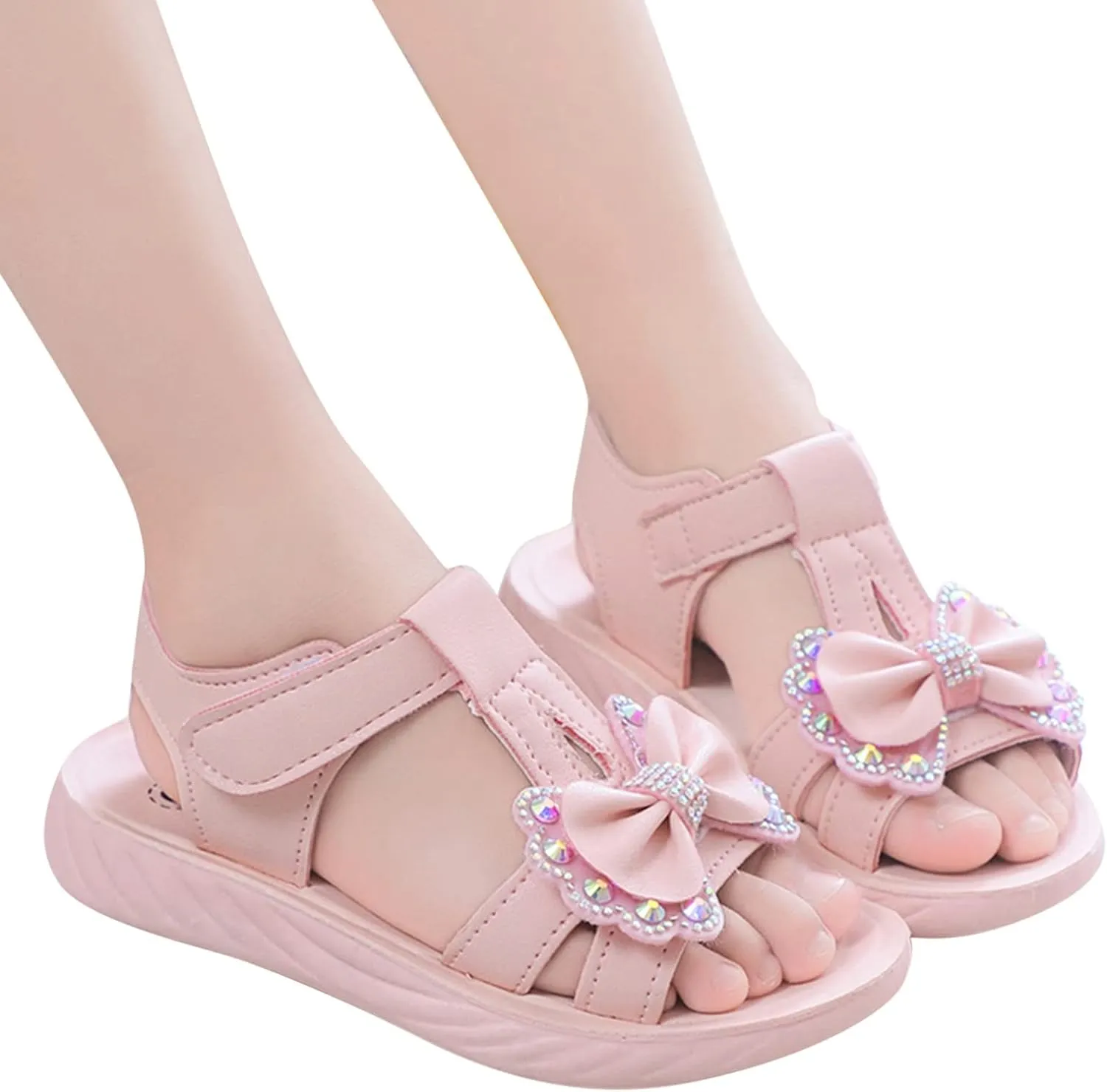 Toddler Children Girls Sandals Bow School Dress Shoes Close Back Round Toe Anti-Slip Platform Flat Sandal