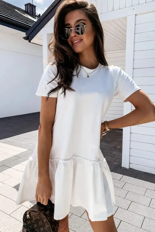 White Drop Waist Dress with Ruffle Details
