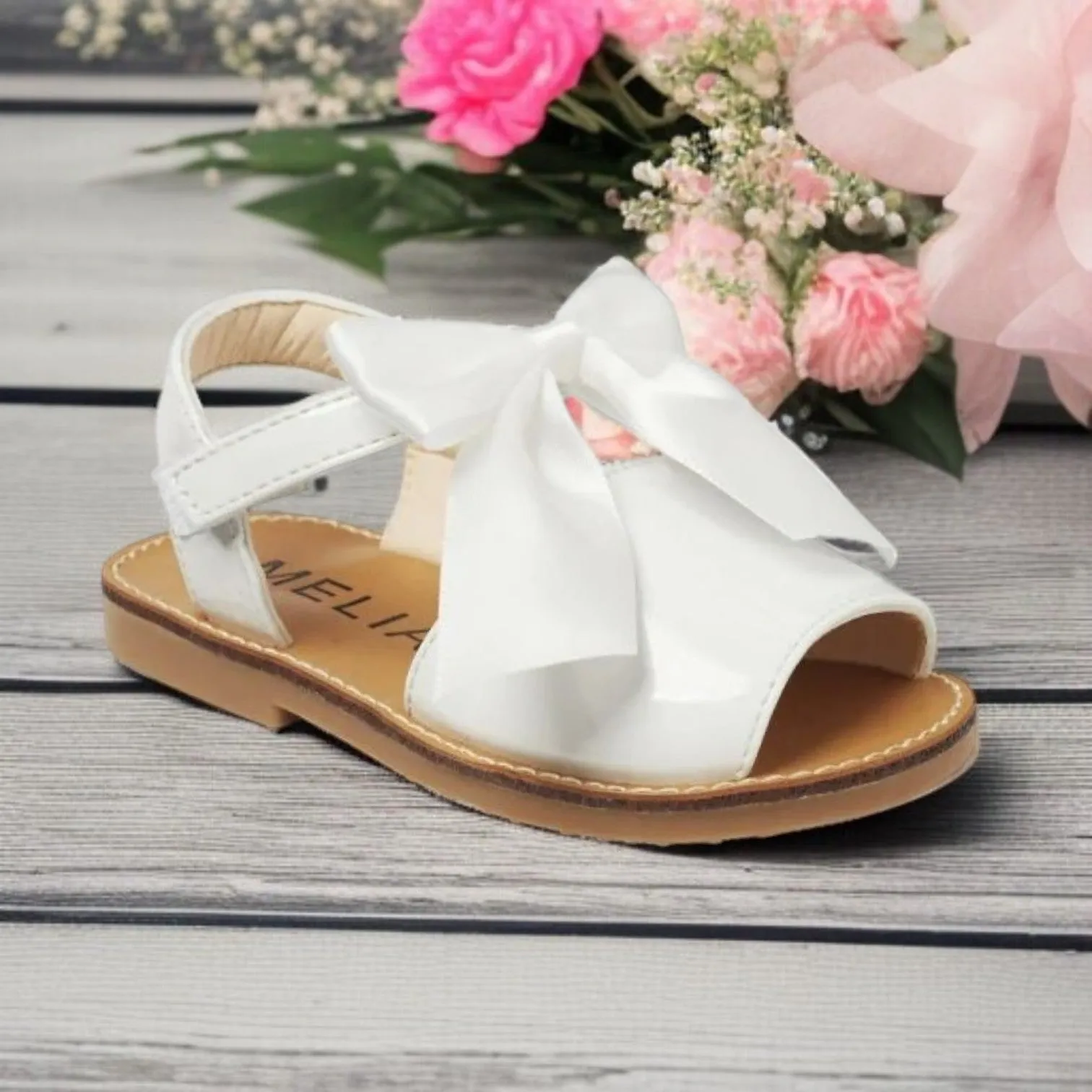 White Patent Bow Sandals
