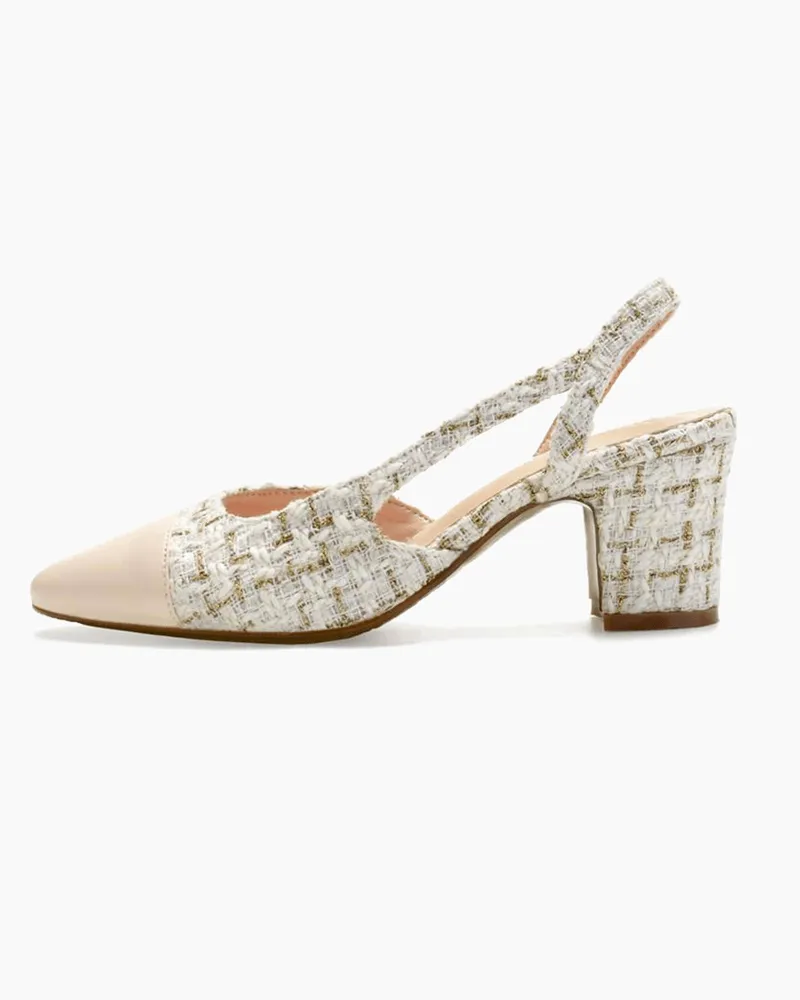 Woven Colorblock Patchwork Slingback Thick Heel Sandals