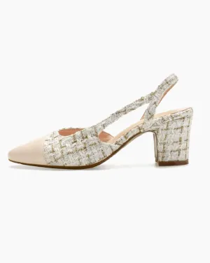 Woven Colorblock Patchwork Slingback Thick Heel Sandals